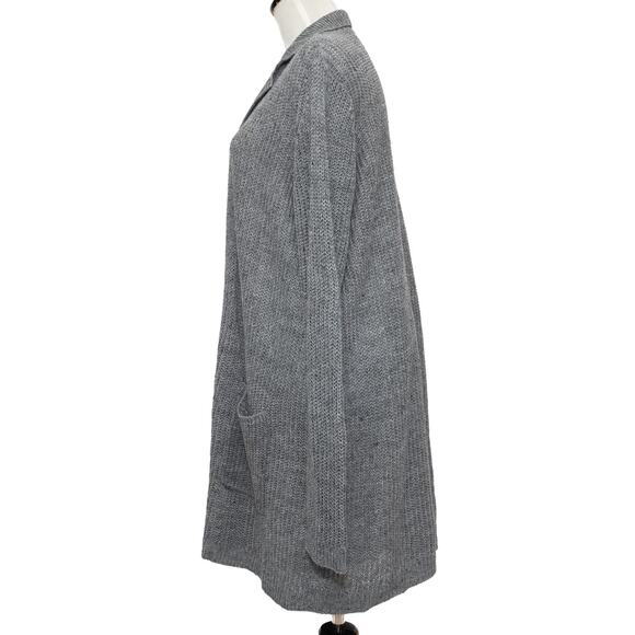Eileen Fisher Long Gray Linen Notched Collar Cardigan Size Large - Picture 2 of 10